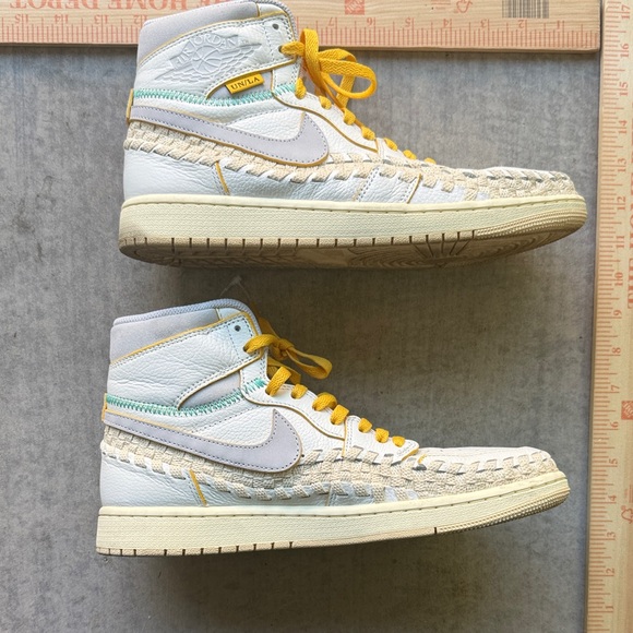 Nike Air Jordan union LA x bephies beauty supply High-Top Sneakers yellow white - Picture 5 of 15